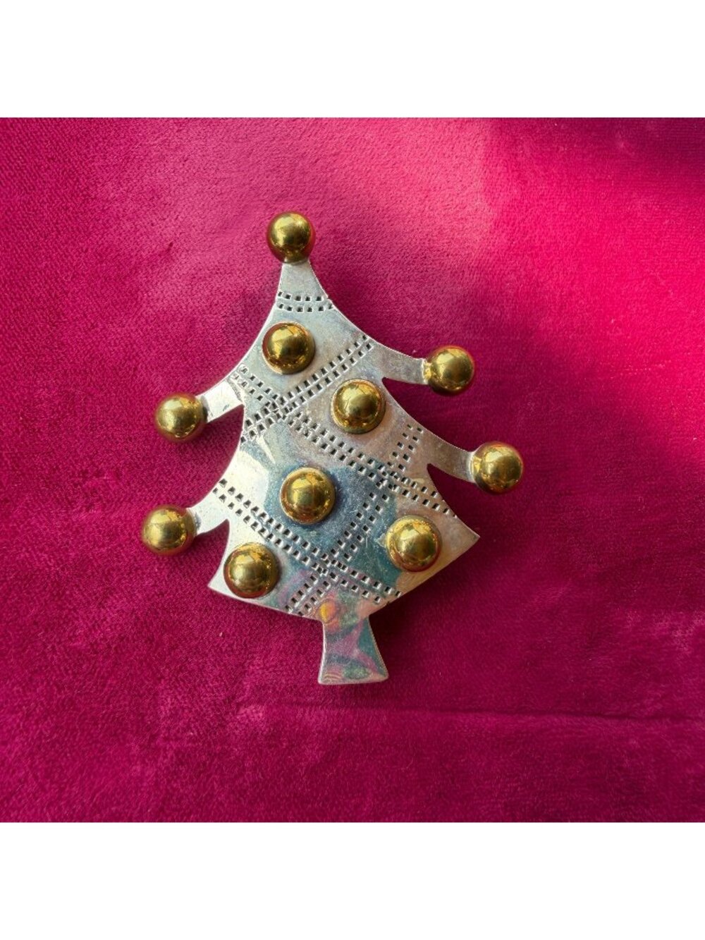 925 Sterling Silver Mixed Metal Christmas Tree Brooch Pin Holiday Jewelry Gift